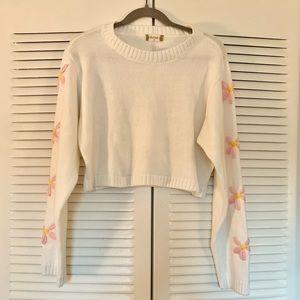 Pink Flower Cropped Sweater